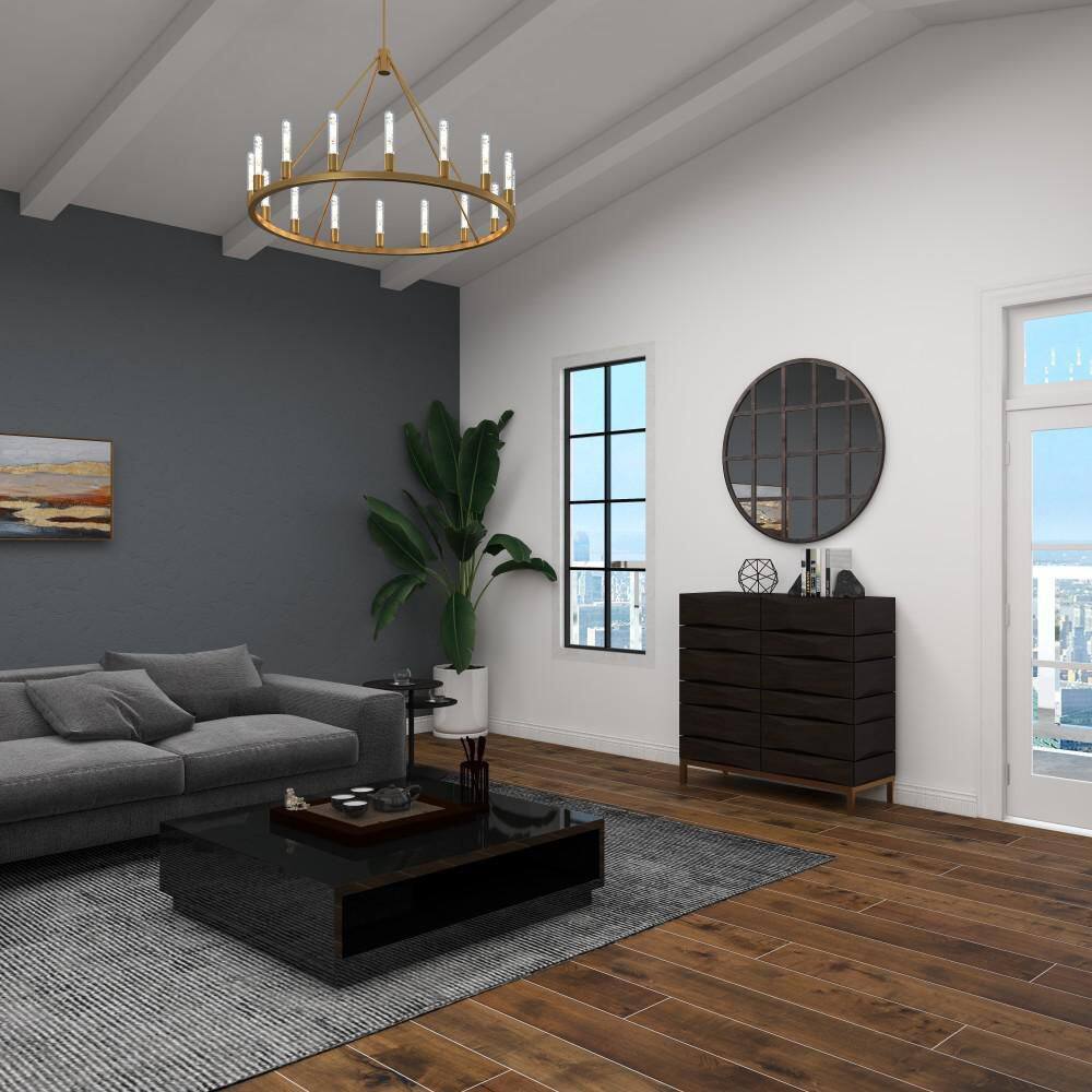 36" Round Bronze and Wood Accent Mirror