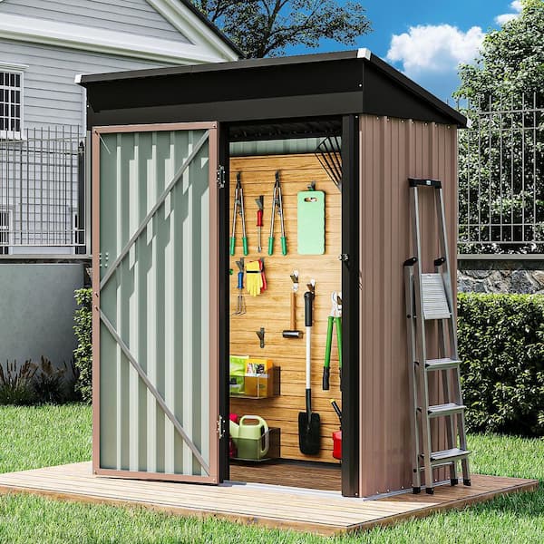 5 ft. W x 3 ft. D Storage Metal Shed with Metal Floor Base Frame, Lockable Door and Vents, Brown (15 sq. ft. )