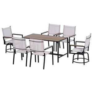 Black 7-Piece Outdoor Dining Set with Bistro Table and Anti-Rust Powder Coating