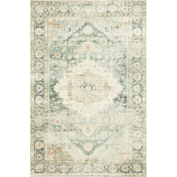 Loloi Rosette Teal/Ivory 5 ft. x 7 ft. 6 in. Shabby-Chic Plush Cloud Pile Area Rug