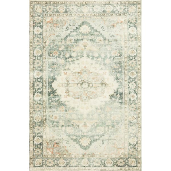 LOLOI II Rosette Teal/Ivory 7 ft. 6 in. x 9 ft. 6 in. Shabby-Chic Plush Cloud Pile Area Rug