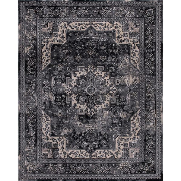 Angora Anthracite 7 ft. x 9 ft. Medallion Area Rug