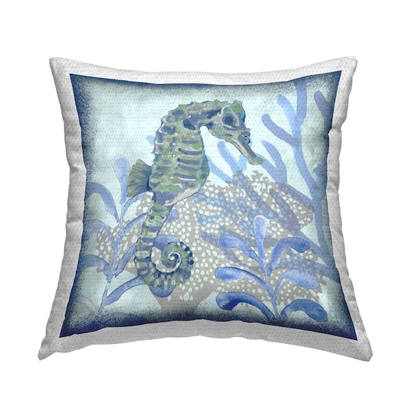 Stupell Industries Blue Coral Seahorse Underwater Blue Square Outdoor Throw Pillow
