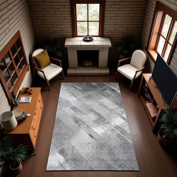 Mayfield Premium Machine Washable Abstract AMF1535 Gray 3 ft. x 5 ft. Area Rug
