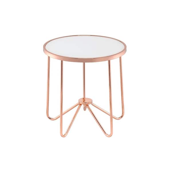 Acme Furniture Alivia Rose Gold and Frosted Glass Top End Table