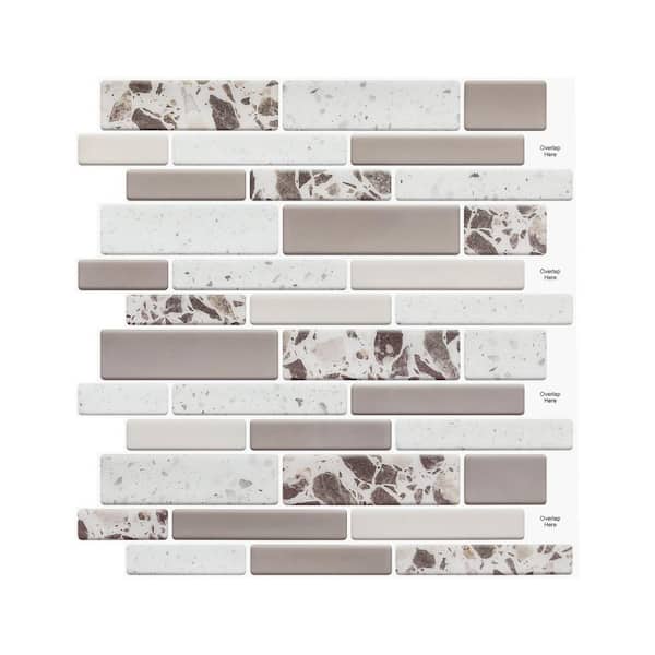 Jeedeson 12 in. W x 12 in. L x 0.04 in. H Vinyl Peel and Stick Wall Tile Backsplash in Gray and Pink for Kitchen (10-Pack)
