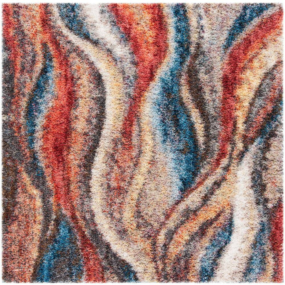 SAFAVIEH Gypsy Rust/Blue 7 ft. x 7 ft. Square Striped Area Rug GYP523C ...