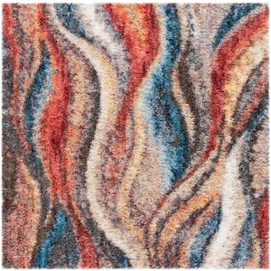 Gypsy Rust/Blue 7 ft. x 7 ft. Square Striped Area Rug