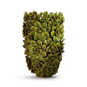 13 1/2 in. High Succulents Green Ceramic Vase