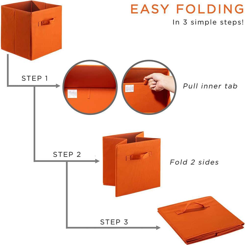 Sorbus 11 Inch Orange Fabric Collapsible Storage Cubes - 6 Pack