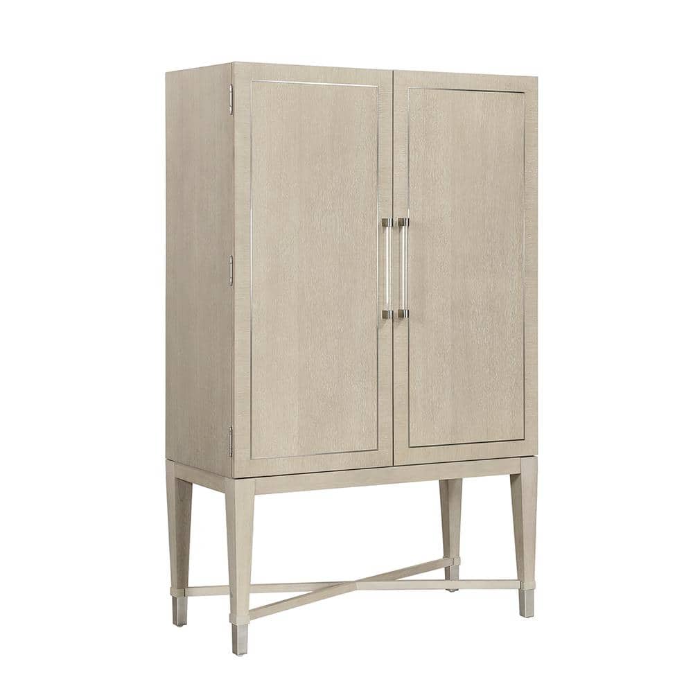 Light Oak and Glass Bar Cabinet with Adjustable Shelves