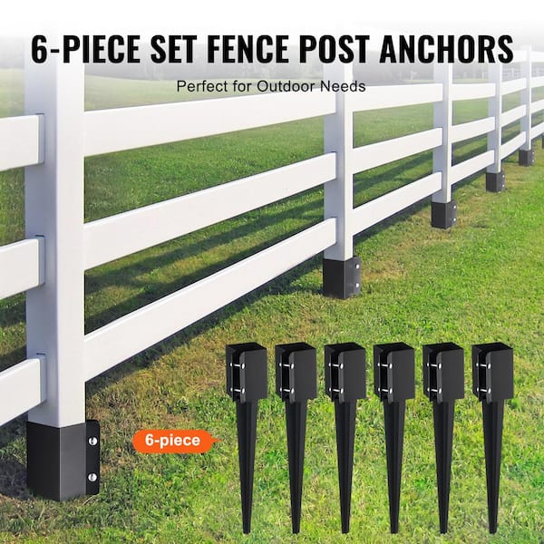 VEVOR Fence Post Anchor Ground Spike 6-Pack 24 x 4 x 4 in. Outer Diameter (Inner Diameter 3.5 in. x 3.5 in.) Metal Black