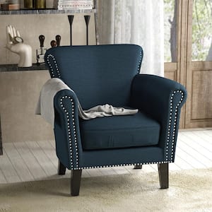 Navy Blue Stunning Nailhead Trim Arm Chair Club Chair with Subtly Rolled Armrests