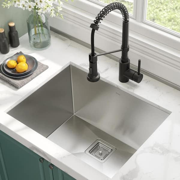 Pax 24 in. Undermount Single Bowl Stainless Steel Kitchen Sink with Faucet in Matte Black
