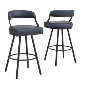 31" Blue Vegan Leather Black Finish Metal Frame Swivel Chair (Set Of 2)