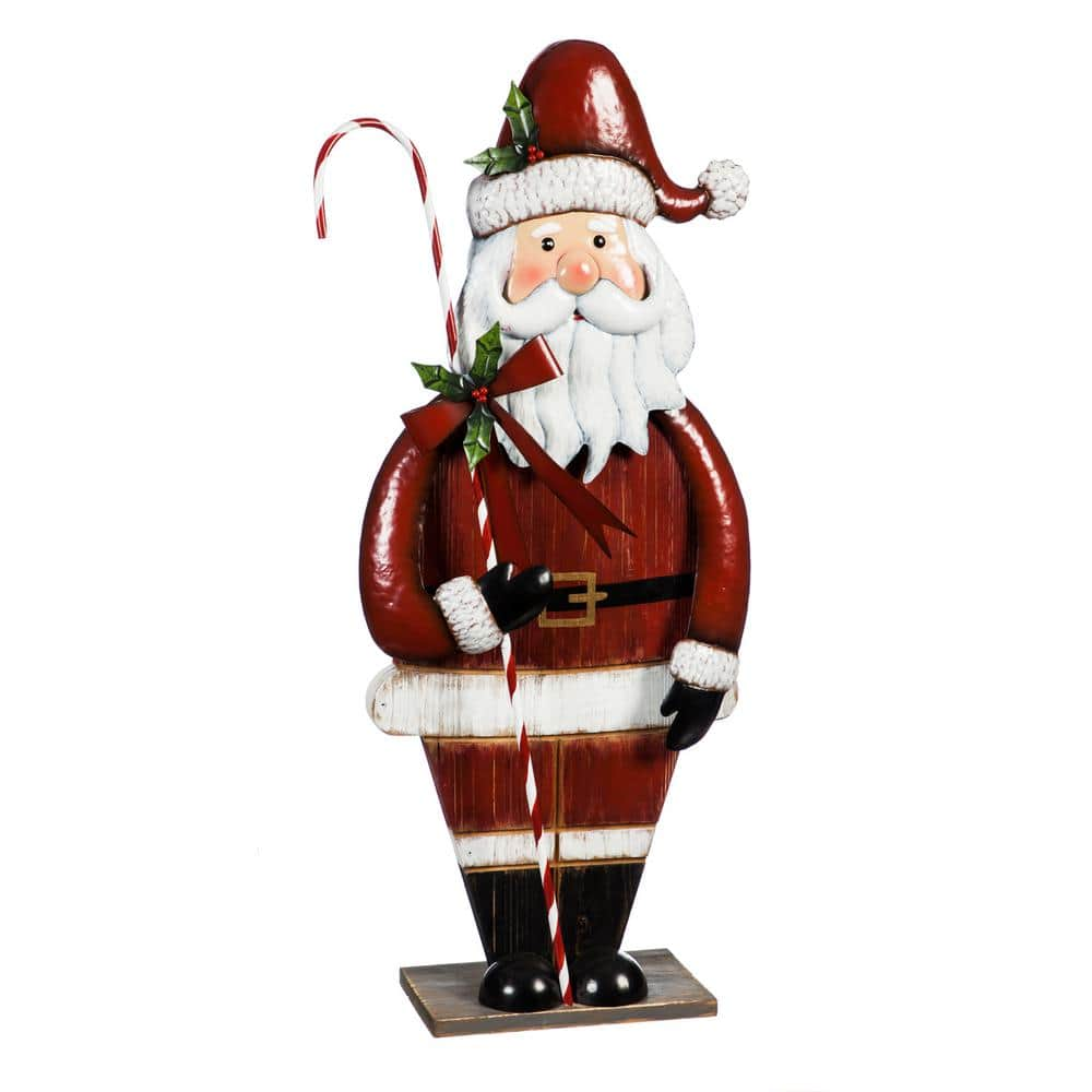 Evergreen 40"H Metal and Wood Santa Statuary Indoor Outdoor Christmas Decor