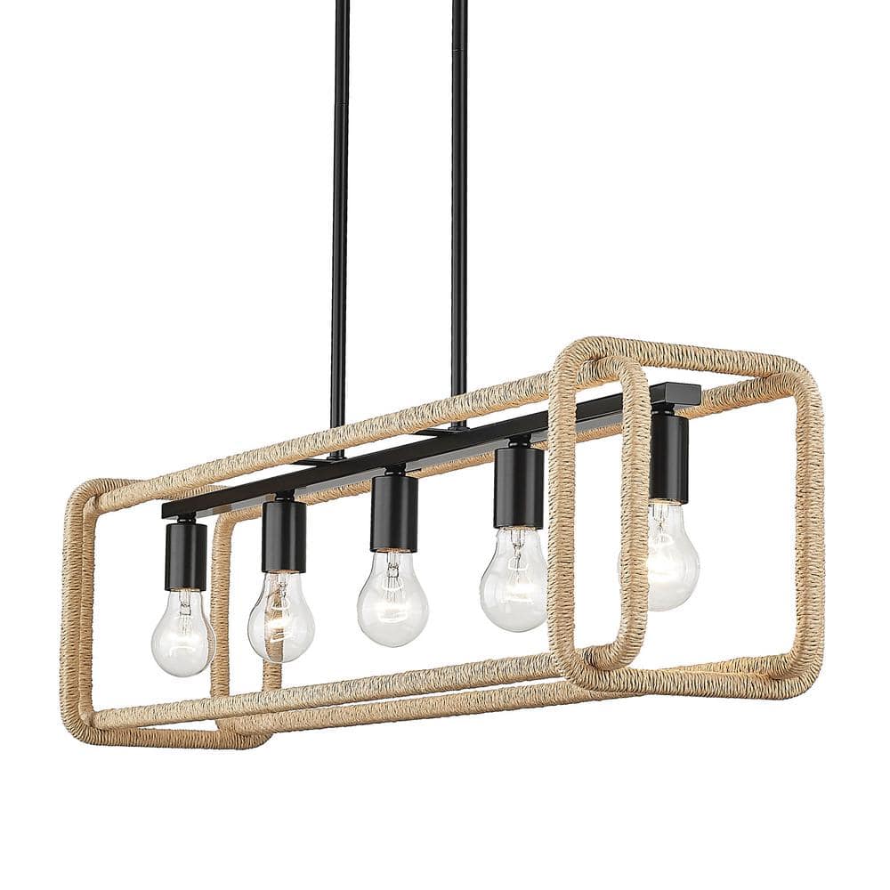 Camden 5-Light Matte Black and Natural Raphia Rope Pendant price history on PriceWatchPro
