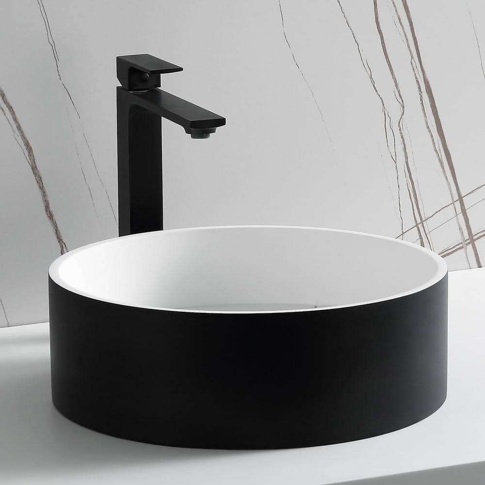 15'' Black and White Ceramic Circular Bathroom Sink