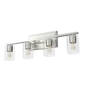 Kerrison 30 in. 4-Light Brushed Nickel Vanity-Light with Clear Seeded Glass Shades