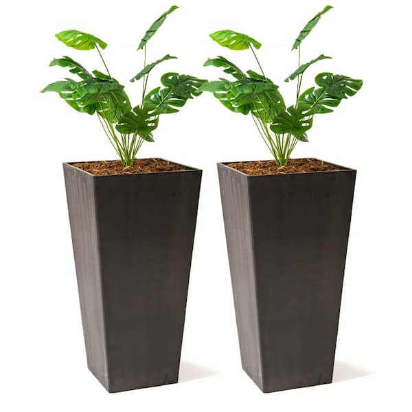 XBRAND Modern 28 in. Square Planter, Modern Tapered Plastic Planter Perfect for Indoor and Outdoor, Patio Decor, Set of 2