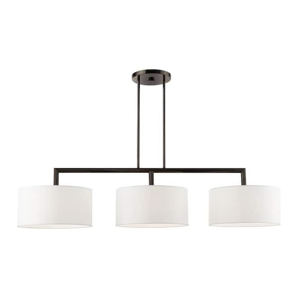 Mercury 3-Light Black Chrome Linear Chandelier with Off-White Fabric Shade