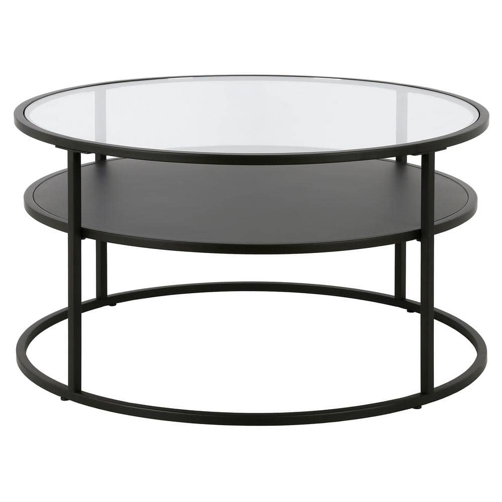 Ada 32" Blackened Bronze Round Coffee Table with Glass Top