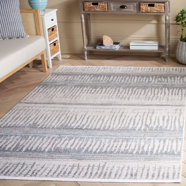 Mila Beige/Blue 8 ft. x 10 ft. Striped Distressed Area Rug
