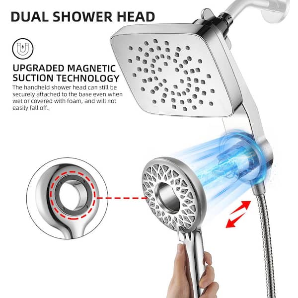 Magnetic Attraction 5-Spray Wall Mount Dual Shower Head and Handheld Shower Head with 70 in. hose 1.8 GPM in Chrome