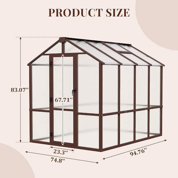 VIWAT 6 ft. W x 8 ft. D Wooden Polycarbonate Greenhouse with