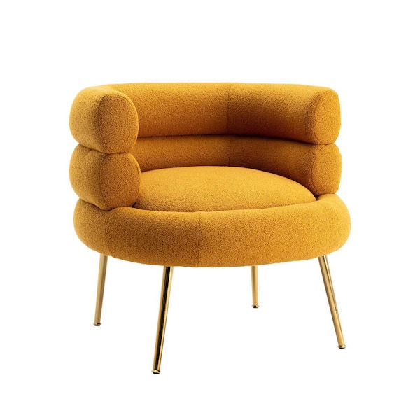 ANBAZAR Yellow Polyester Upholstery Round Accent Arm Chair (Set of 1) Wood Frame Accent Leisure Chair with Rose Golden Feet