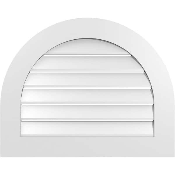 Ekena Millwork 30 in. x 24 in. Round Top White PVC Paintable Gable Louver Vent Functional