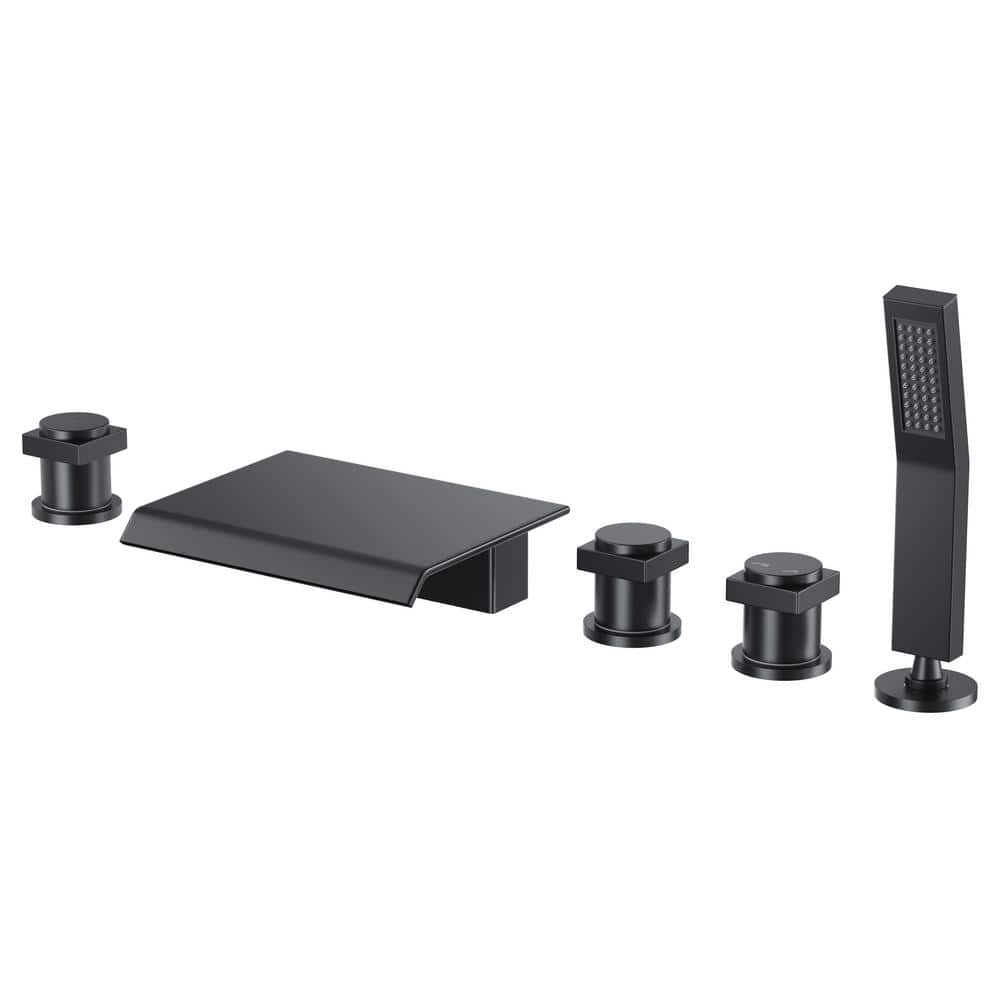 3-Handle Deck Mount Roman Tub Faucet with Stainless Steel Hand Shower in Matte Black price history on PriceWatchPro