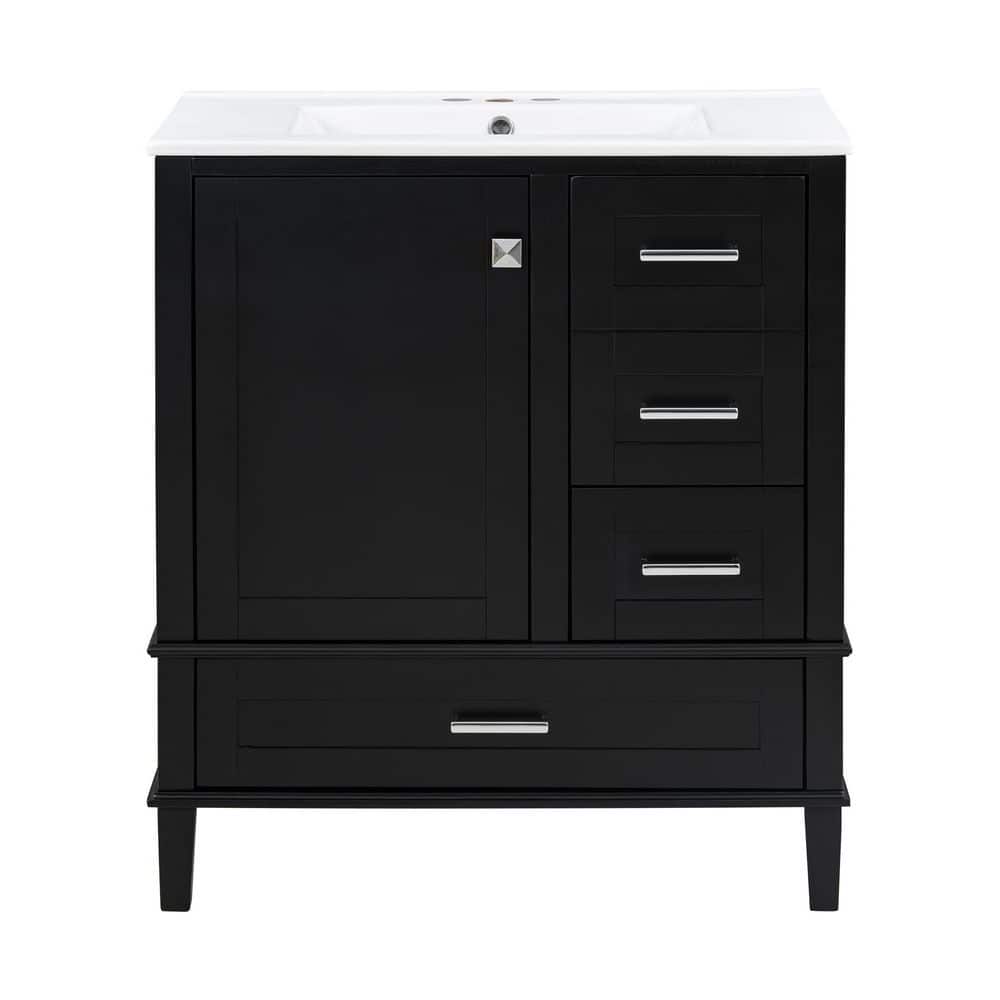 30 in. Black Wood Rectangle Vessel Sink Bathroom Vanity Combo with 1 Soft-Closing Door and 3 Soft-Closing Drawers price history on PriceWatchPro