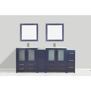 Brescia 72 in. W x 18.1 in. D x 35.8 in. H Double Basin Bathroom Vanity in Blue with Top in White Ceramic and Mirror