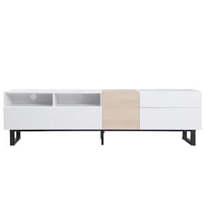 70.90 in. W x 15.00 in. D x 19.70 in. H White Linen Cabinet TV Stand Console Table with Double Storage Space