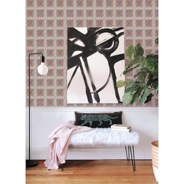 Granny Square Cream and Pink Peel and Stick Wallpaper