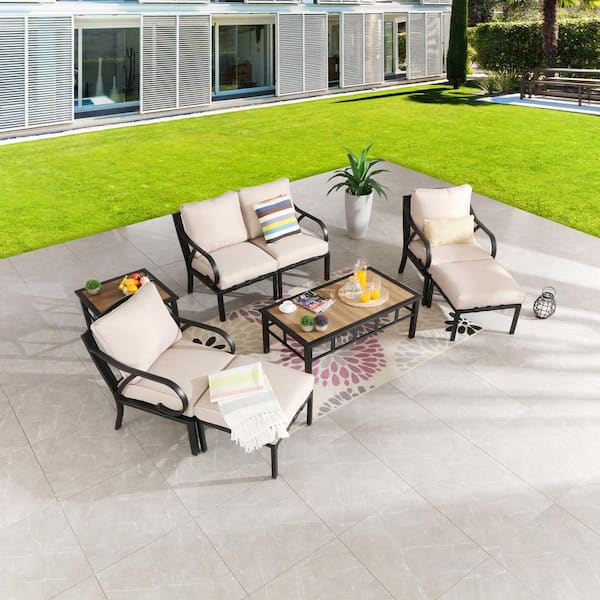 8-Piece Metal Outdoor Sectional Set with Beige Cushions