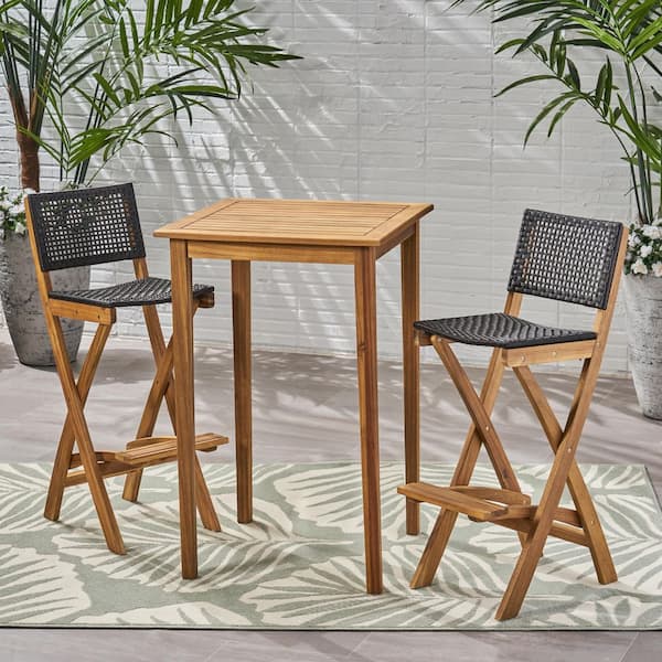 Polaris Natural 3-Piece Wood Square 41 in. Outdoor Patio Serving Bar Set