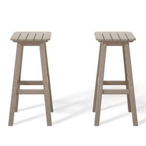 Laguna 29 in. HDPE Plastic All Weather Backless Square Seat Bar Height Outdoor Bar Stool in Weathered Wood, (Set of 2)