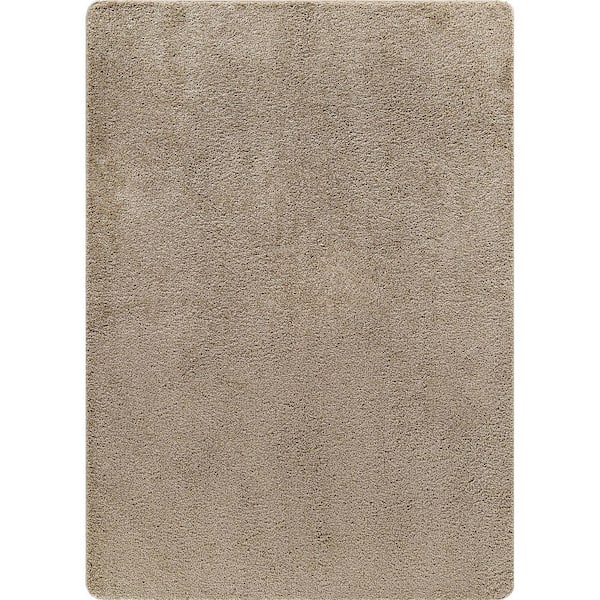 6 ft. x 9 ft. Beige Silky Solid Plus Thick Pile Non Slip Easy Clean Non Shedding Modern Indoor Area Rug