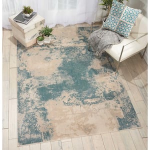 Maxell Ivory/Teal 4 ft. x 6 ft. Abstract Contemporary Area Rug