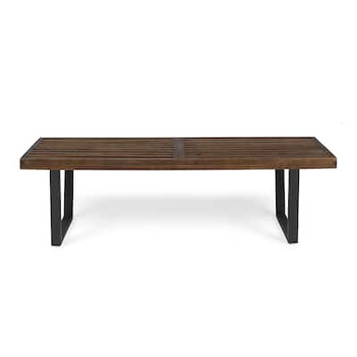 Fresno 14.50 in. 3- Person Dark Brown Wood and Metal Outdoor Dining Bench