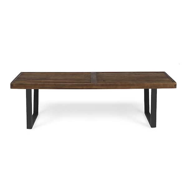 Fresno 14.50 in. 3- Person Dark Brown Wood and Metal Outdoor Patio Dining Bench
