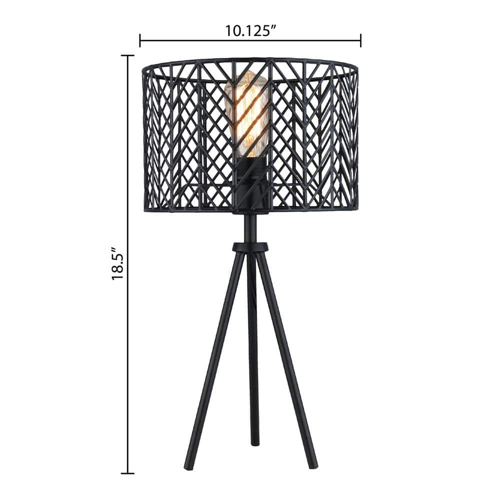18.5" Black Metal Tripod Table Lamp with Cage Shade