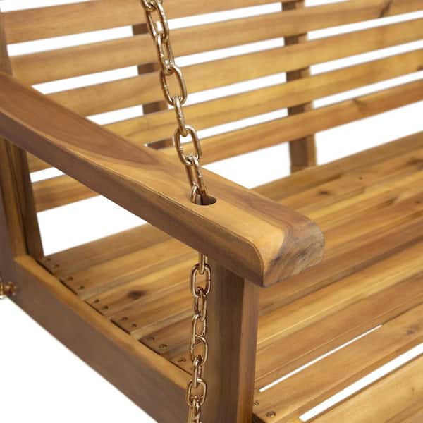 Tasmania 49.50 in. 2-Person Teak Brown Wood Outdoor Patio Porch Swing