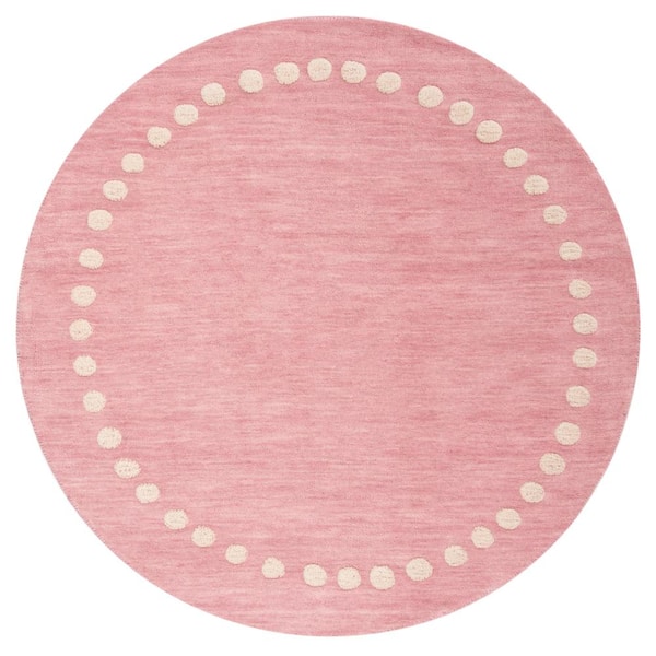 Kids Pink 5 ft. x 5 ft. Round Polka Dot Area Rug