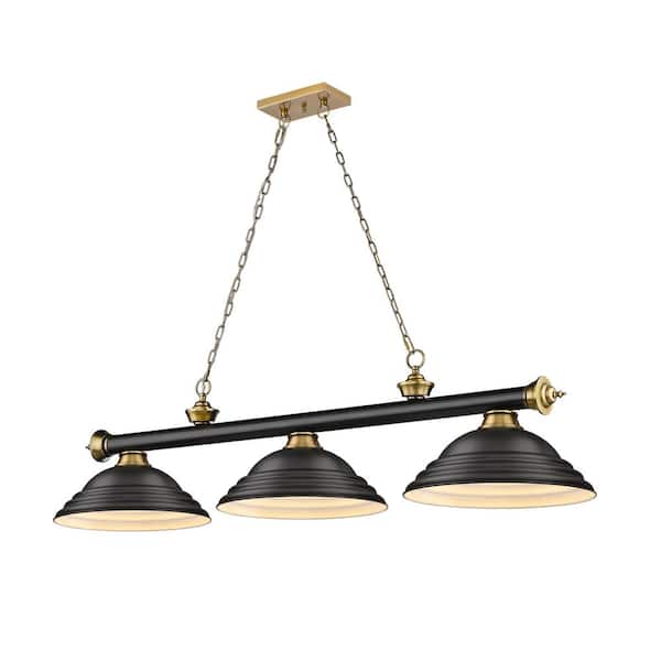 Unbranded Cordon 3-Light Matte Black Plus Rubbed Brass Plus Billiard Light Stepped Matte Black Shade with No Bulbs Included