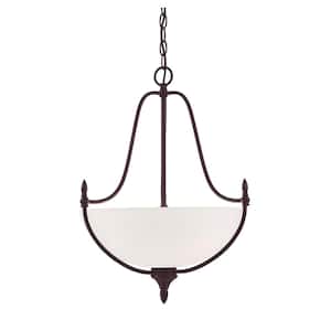 Herndon 18 in. W x 22 in. H 3-Light English Bronze Shaded Pendant Light with Frosted Glass Shade