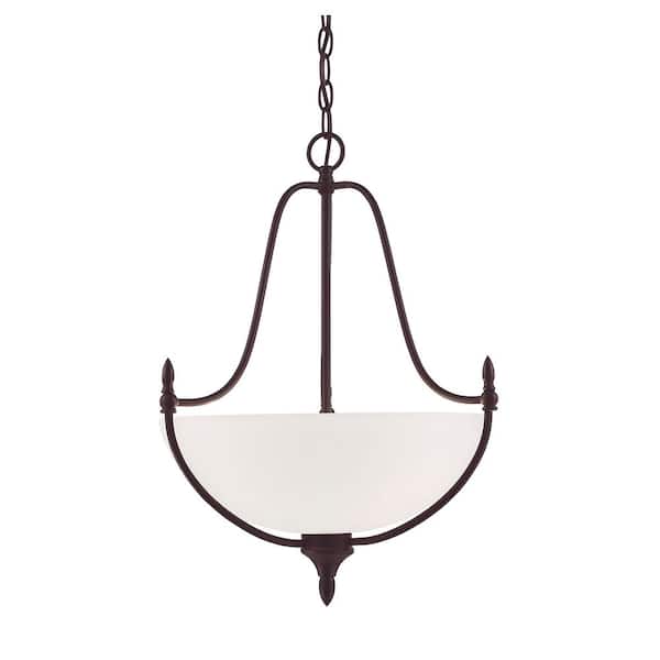 Savoy House Herndon 18 in. W x 22 in. H 3-Light English Bronze Shaded Pendant Light with Frosted Glass Shade