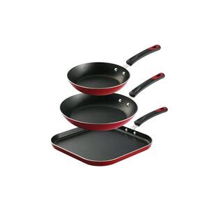 3-Pieces Aluminum Non-stick Fry Pan and Griddle Set in Red